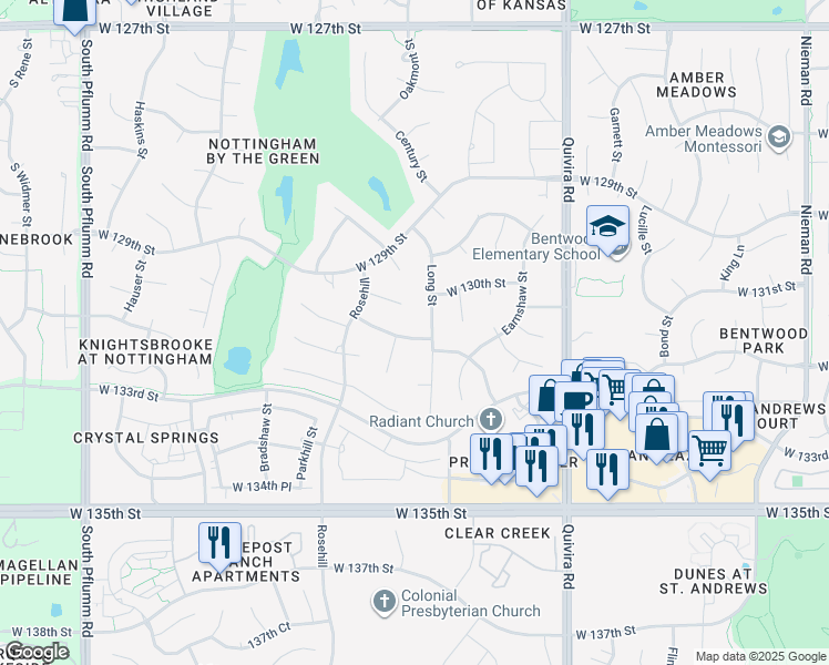 map of restaurants, bars, coffee shops, grocery stores, and more near 12504 West 130th Terrace in Overland Park