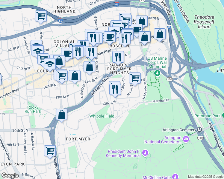 map of restaurants, bars, coffee shops, grocery stores, and more near 101 Independence Avenue Southeast in Washington