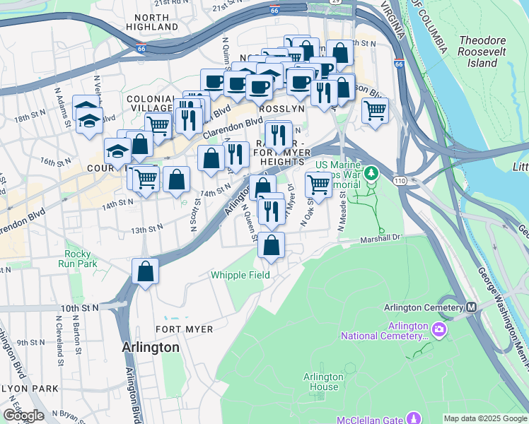 map of restaurants, bars, coffee shops, grocery stores, and more near 101 Independence Avenue Southeast in Washington