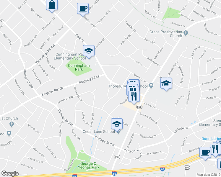 map of restaurants, bars, coffee shops, grocery stores, and more near 111 Fardale Street Southeast in Vienna