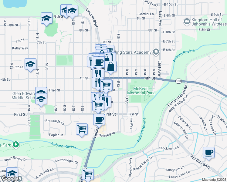 map of restaurants, bars, coffee shops, grocery stores, and more near 567 3rd Street in Lincoln