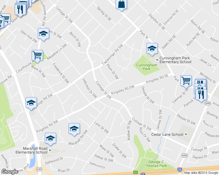 map of restaurants, bars, coffee shops, grocery stores, and more near 212 Harmony Drive Southwest in Vienna