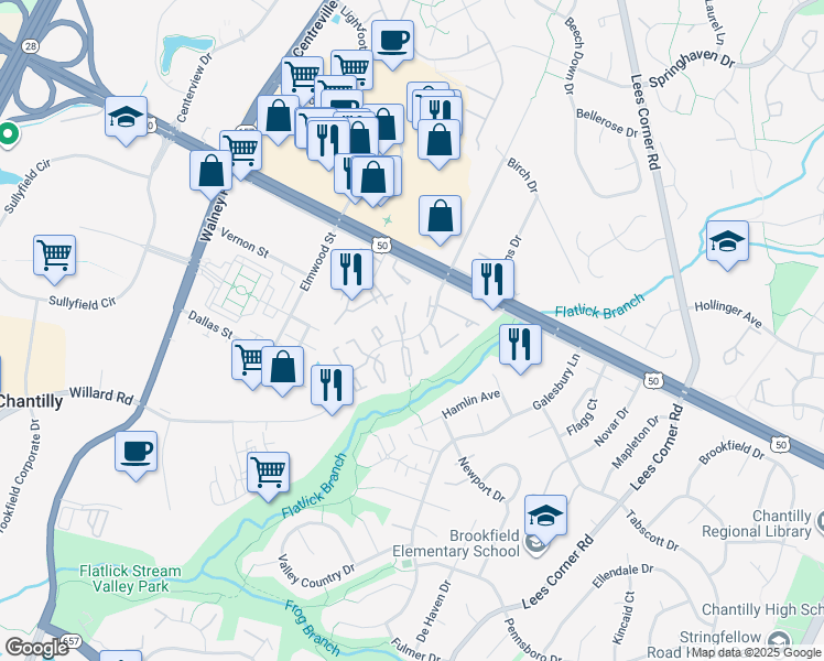 map of restaurants, bars, coffee shops, grocery stores, and more near 4049 Summer Hollow Court in Chantilly