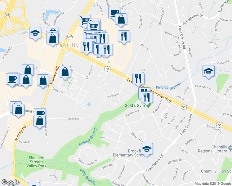 map of restaurants, bars, coffee shops, grocery stores, and more near 4053 Summer Hollow Court in Chantilly