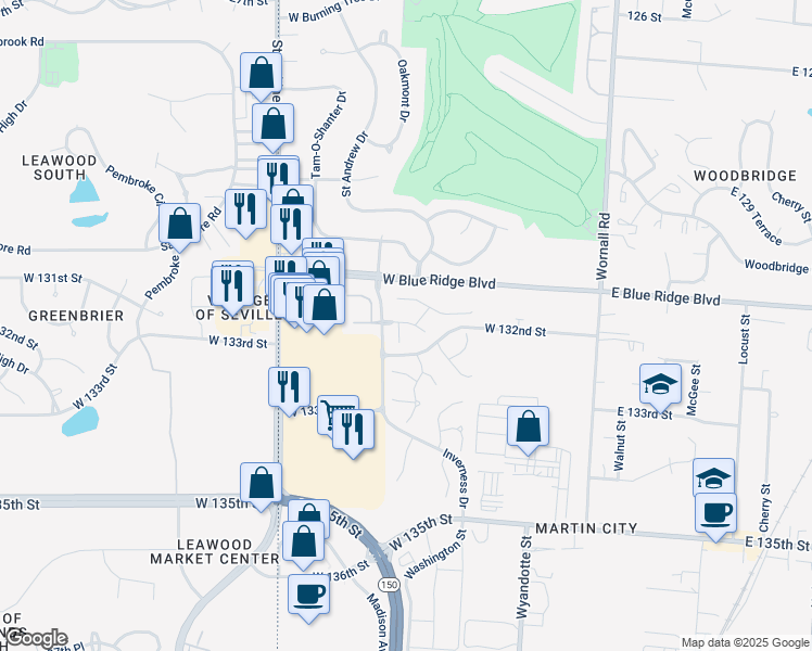 map of restaurants, bars, coffee shops, grocery stores, and more near 13126 Summit Court in Kansas City