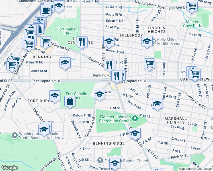 map of restaurants, bars, coffee shops, grocery stores, and more near 101 Independence Avenue Southeast in Washington