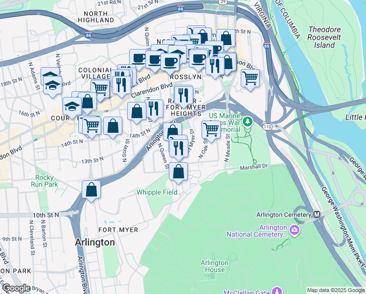 map of restaurants, bars, coffee shops, grocery stores, and more near 101 Independence Avenue Southeast in Washington