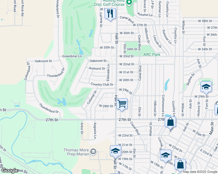 map of restaurants, bars, coffee shops, grocery stores, and more near 2851-2899 Augusta Lane in Hays