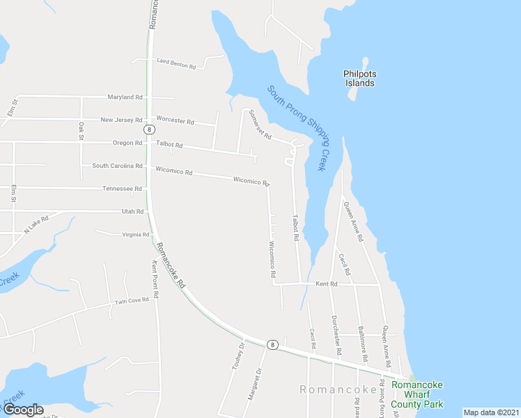 map of restaurants, bars, coffee shops, grocery stores, and more near 318 Wicomico Road in Stevensville