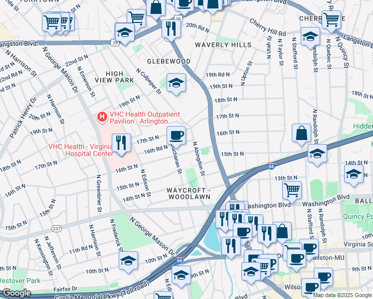 map of restaurants, bars, coffee shops, grocery stores, and more near 4719 16th Street North in Arlington