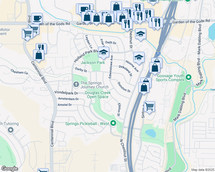 map of restaurants, bars, coffee shops, grocery stores, and more near 928 Ellston Street in Colorado Springs