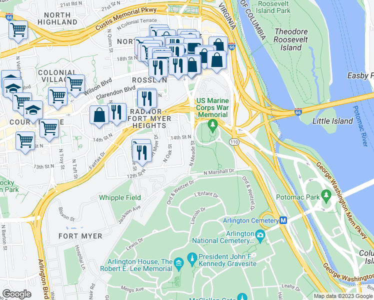 map of restaurants, bars, coffee shops, grocery stores, and more near 101 Independence Avenue Southeast in Washington