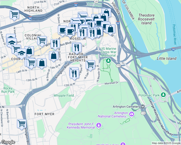 map of restaurants, bars, coffee shops, grocery stores, and more near 101 Independence Avenue Southeast in Washington