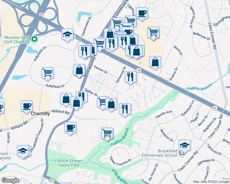 map of restaurants, bars, coffee shops, grocery stores, and more near 13921 Lindendale Lane in Chantilly