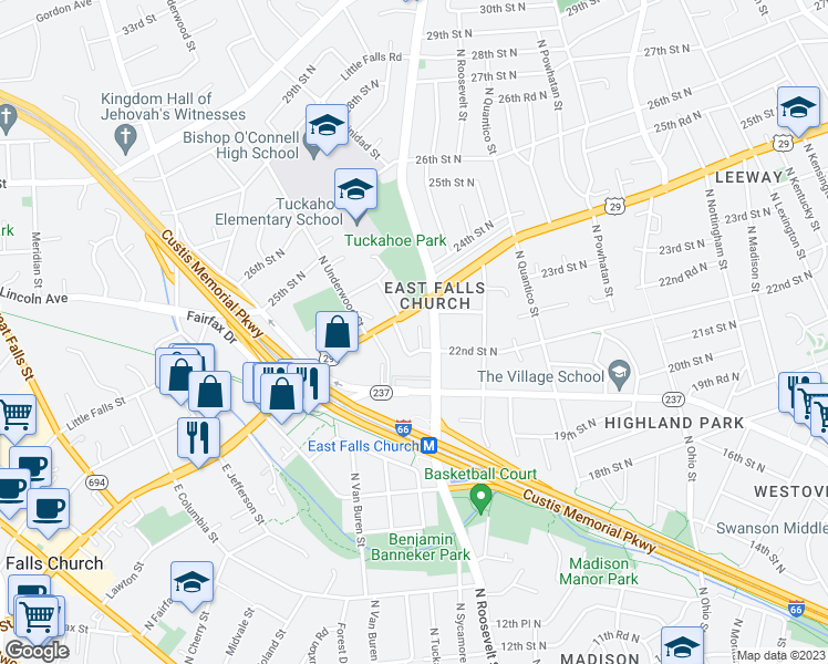 map of restaurants, bars, coffee shops, grocery stores, and more near 2220 North Somerset Street in Arlington