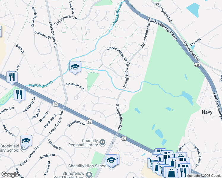 map of restaurants, bars, coffee shops, grocery stores, and more near 13320 Scibilia Court in Fairfax