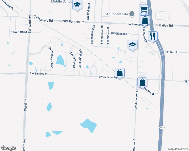 map of restaurants, bars, coffee shops, grocery stores, and more near 1652 Southwest Highland Drive in Lee's Summit