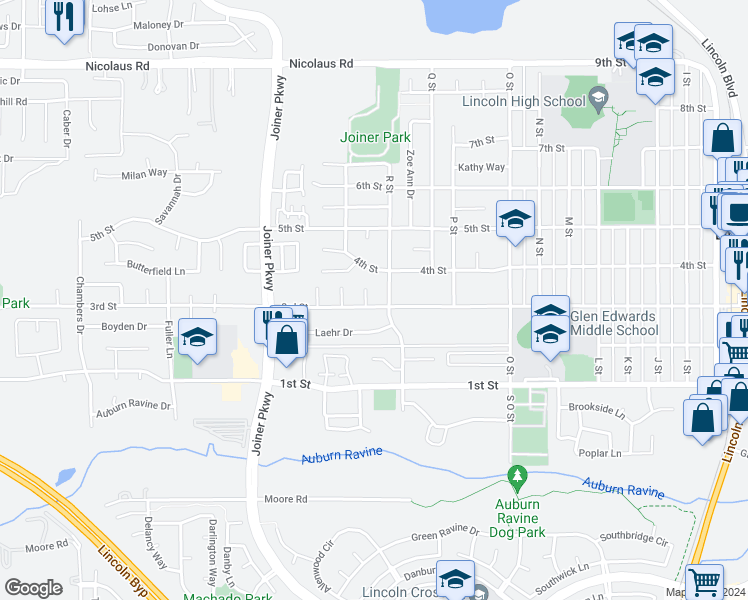 map of restaurants, bars, coffee shops, grocery stores, and more near 325 Susan Court in Lincoln