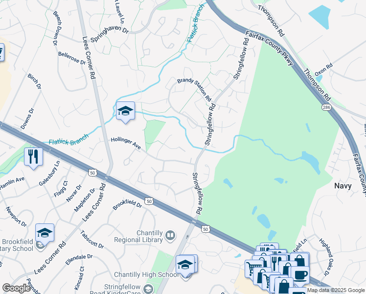 map of restaurants, bars, coffee shops, grocery stores, and more near 13320 Scibilia Court in Fairfax