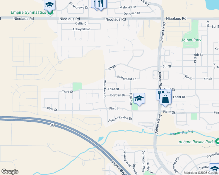 map of restaurants, bars, coffee shops, grocery stores, and more near 2174 3rd Street in Lincoln