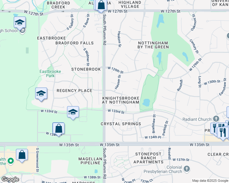 map of restaurants, bars, coffee shops, grocery stores, and more near 13331 Hauser Drive in Overland Park