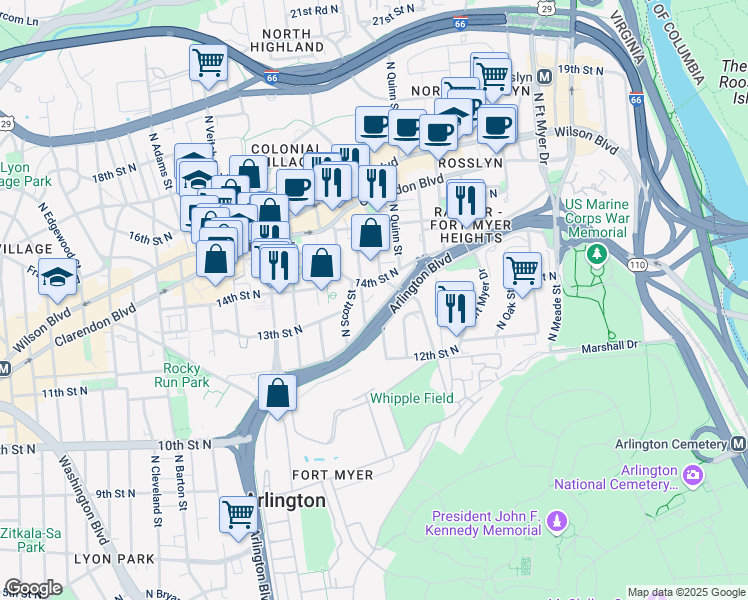 map of restaurants, bars, coffee shops, grocery stores, and more near 101 Independence Avenue Southeast in Washington