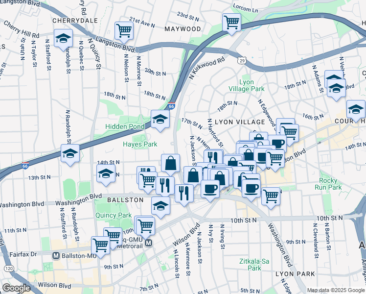 map of restaurants, bars, coffee shops, grocery stores, and more near 101 Independence Avenue Southeast in Washington