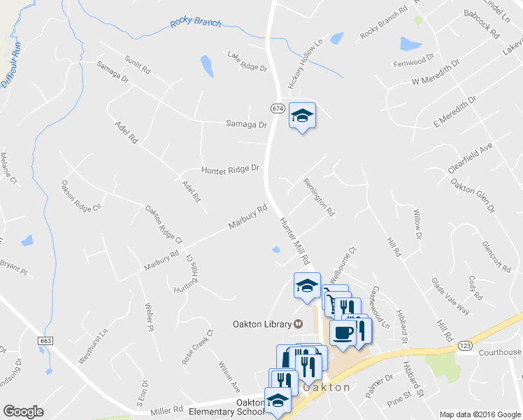 map of restaurants, bars, coffee shops, grocery stores, and more near 10405 Marbury Road in Oakton