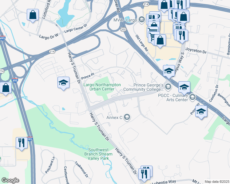 map of restaurants, bars, coffee shops, grocery stores, and more near in Upper Marlboro