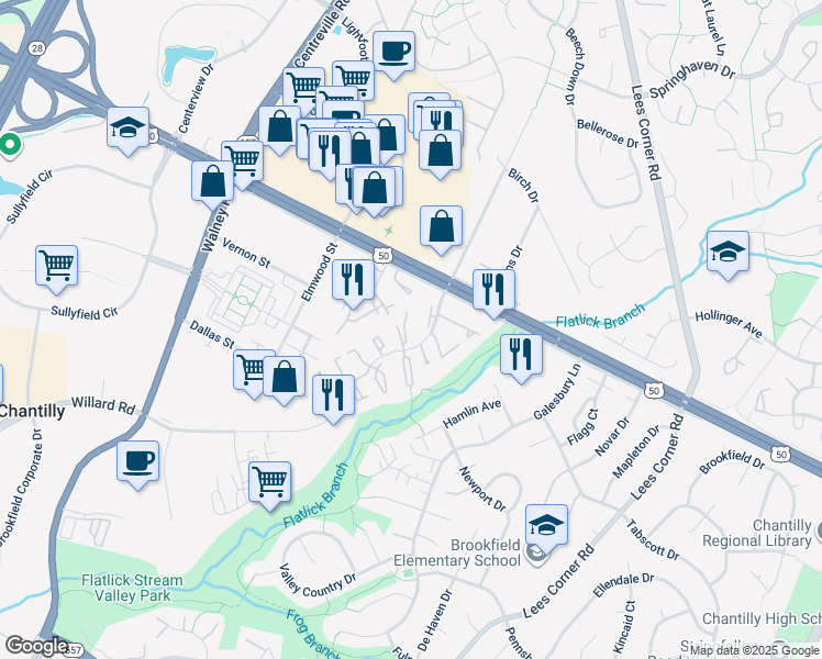map of restaurants, bars, coffee shops, grocery stores, and more near 4031 Summer Hollow Court in Chantilly