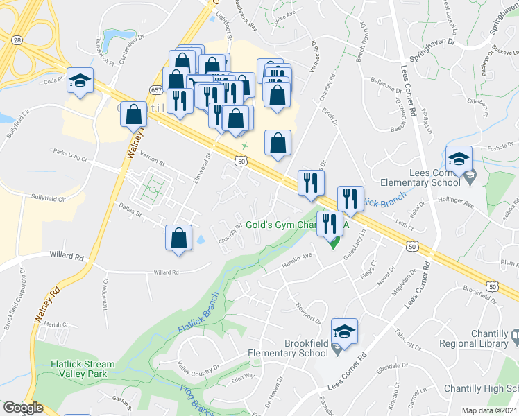 map of restaurants, bars, coffee shops, grocery stores, and more near 4031 Summer Hollow Court in Chantilly