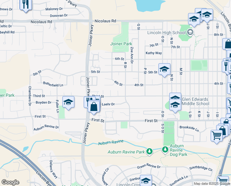 map of restaurants, bars, coffee shops, grocery stores, and more near 330 Susan Court in Lincoln