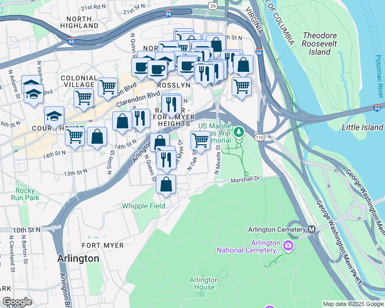 map of restaurants, bars, coffee shops, grocery stores, and more near 101 Independence Avenue Southeast in Washington