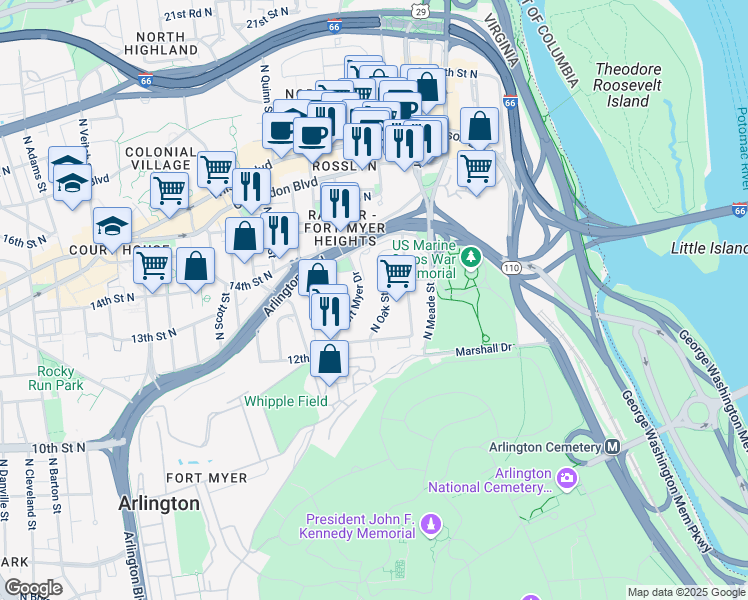 map of restaurants, bars, coffee shops, grocery stores, and more near 101 Independence Avenue Southeast in Washington