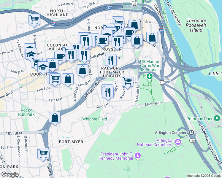 map of restaurants, bars, coffee shops, grocery stores, and more near 101 Independence Avenue Southeast in Washington
