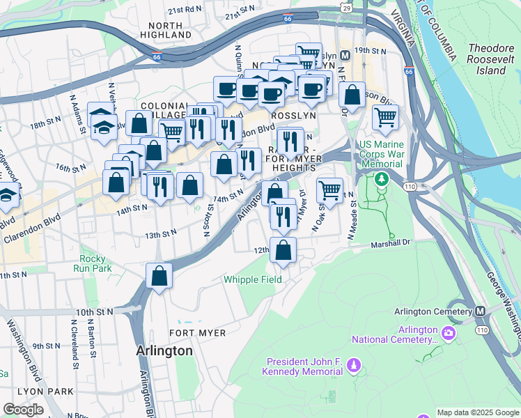 map of restaurants, bars, coffee shops, grocery stores, and more near 101 Independence Avenue Southeast in Washington