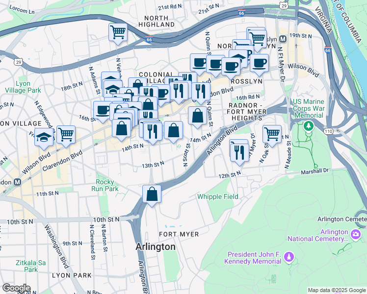 map of restaurants, bars, coffee shops, grocery stores, and more near 101 Independence Avenue Southeast in Washington