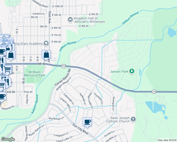 map of restaurants, bars, coffee shops, grocery stores, and more near 1165 Lincoln Newcastle Highway in Lincoln