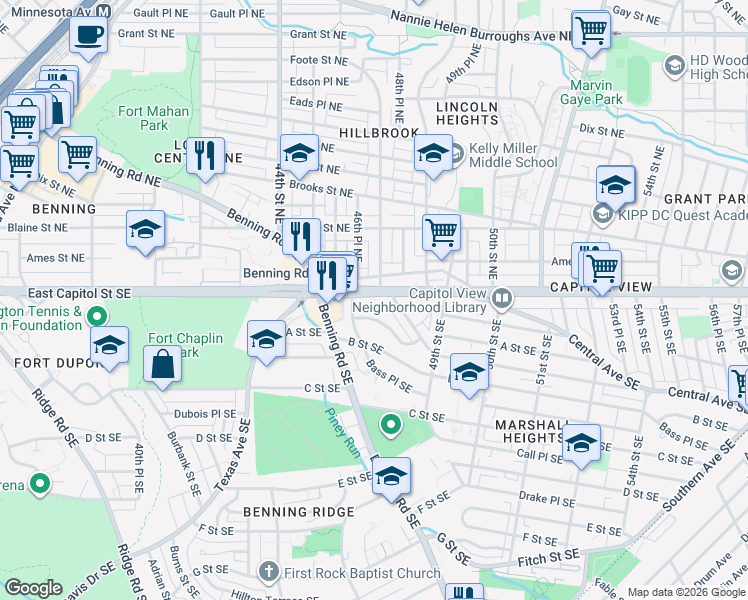 map of restaurants, bars, coffee shops, grocery stores, and more near 101 Independence Avenue Southeast in Washington