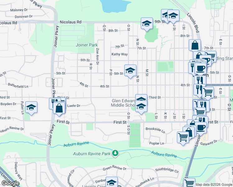 map of restaurants, bars, coffee shops, grocery stores, and more near 1655 3rd Street in Lincoln