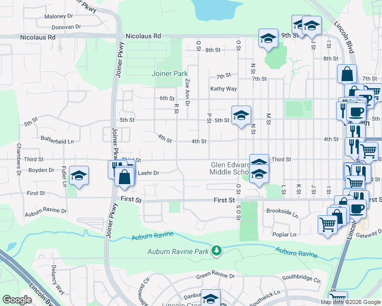 map of restaurants, bars, coffee shops, grocery stores, and more near in Lincoln