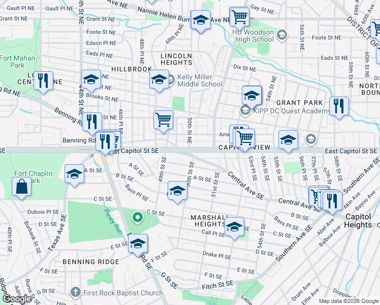 map of restaurants, bars, coffee shops, grocery stores, and more near 101 Independence Avenue Southeast in Washington