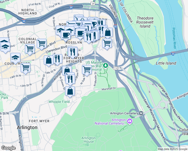 map of restaurants, bars, coffee shops, grocery stores, and more near 101 Independence Avenue Southeast in Washington