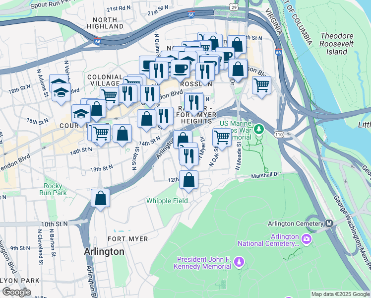 map of restaurants, bars, coffee shops, grocery stores, and more near 101 Independence Avenue Southeast in Washington