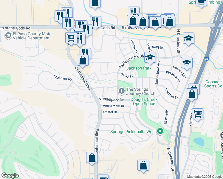 map of restaurants, bars, coffee shops, grocery stores, and more near 995 Holli Springs Lane in Colorado Springs