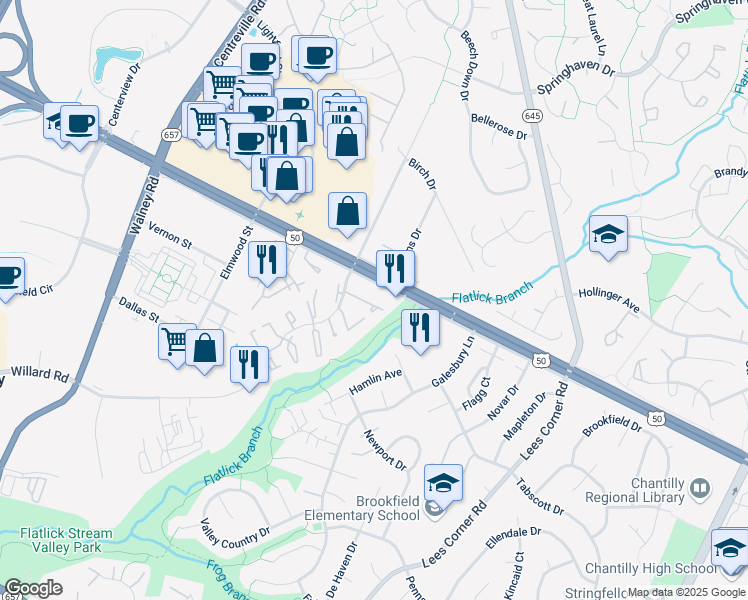 map of restaurants, bars, coffee shops, grocery stores, and more near 13722 Autumn Vale Court in Chantilly