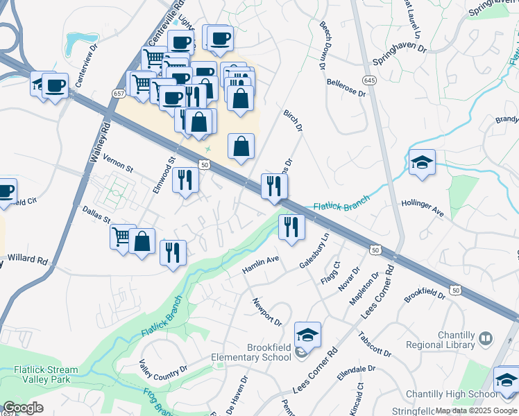 map of restaurants, bars, coffee shops, grocery stores, and more near 13718 Autumn Vale Court in Chantilly