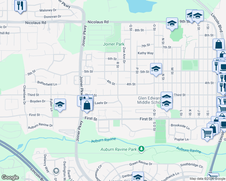 map of restaurants, bars, coffee shops, grocery stores, and more near 1717 3rd Street in Lincoln