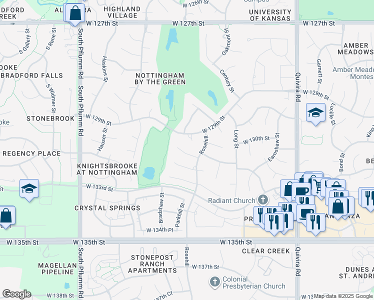 map of restaurants, bars, coffee shops, grocery stores, and more near 12701 West 130th Terrace in Overland Park