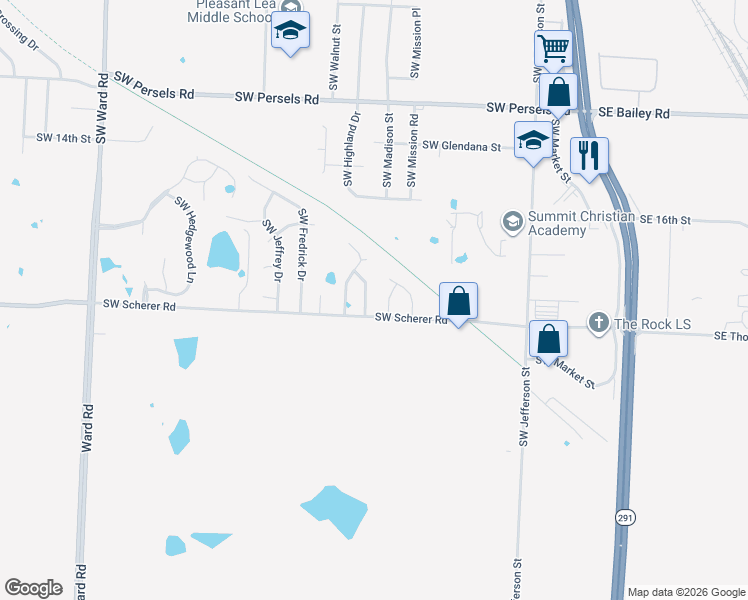 map of restaurants, bars, coffee shops, grocery stores, and more near 1617 Southwest Highland Drive in Lee's Summit